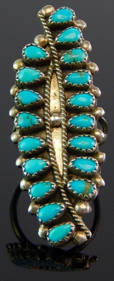 Vintage Sterling Silver & Turquoise Petit Point Ring