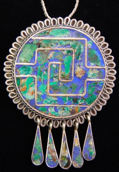 Vintage Signed Taxco Sterling Inlay Pin/Pendant