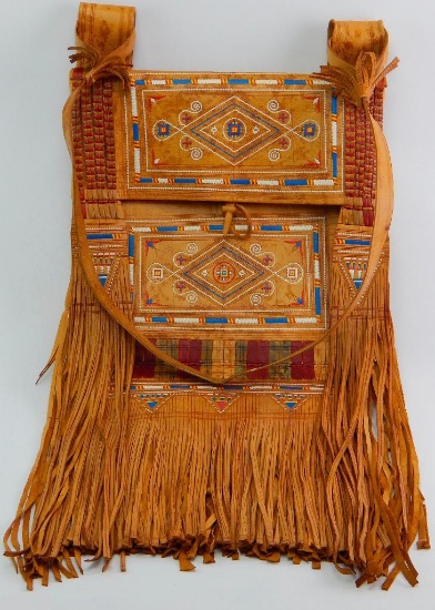 Native American Tooled Leather and Embroidered Bag