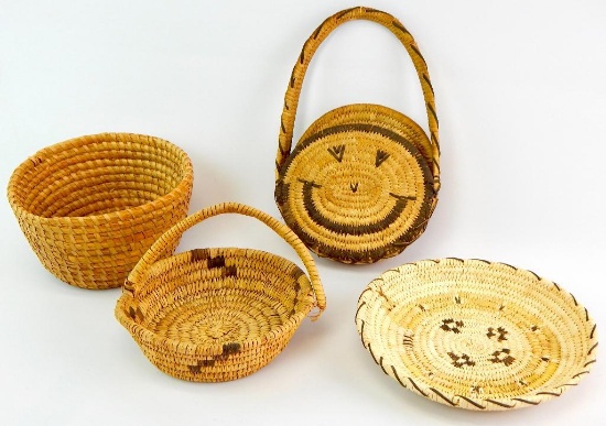 Lot of 4 : Papago Native American Handwoven Baskets
