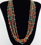 Vintage Heishi, Coral & Turquoise Bead Necklace