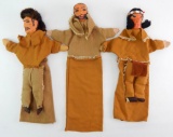 Lot of 3 : Handmade Puppets - Native American + Settlers