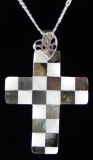 Abalone & Mother of Pearl Mosaic Checkered Cross Pendant