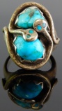 Effie Calavaza Zuni Sterling Silver & Turquoise Snake Ring