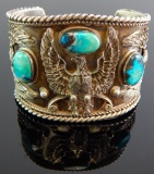 Large Sterling Silver Turquoise Eagle Cuff Bracelet