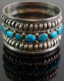 Wide Sterling Silver Turquoise Bangle Bracelet