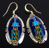 Navajo Sterling Silver Kachina Micro Inlay Earrings
