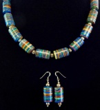 Rainbow Calcite & Sterling Silver Beaded Necklace Earrings Set