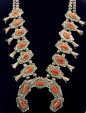 Sterling Silver & Coral Squash Blossom Necklace