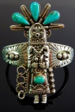 Leonard James Sterling Silver Turquoise Kachina Cuff