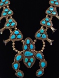 Large Vintage Sterling Silver & Turquoise Squash Blossom Necklace