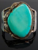 Large Vintage Navajo Sterling Silver & Turquoise Cuff Bracelet