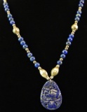 Carved Lapis & Silver Bead Necklace