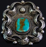 Vintage Sterling Silver & Turquoise Pendant Brooch