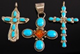 Group of 3 Sterling Silver & Turquoise Cross Pendants