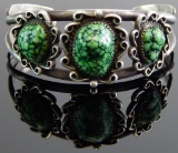 Sterling Silver and Green Webbed Turquoise Cuff Bracelet