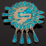 Crushed Turquoise & Sterling Silver Brooch