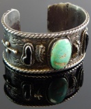 Sterling Silver Cuff with Turquoise & Jet