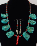 Dyed Howlite Nugget Necklace & Earrings Set