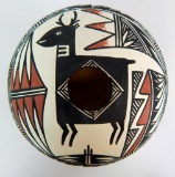 Geometric Polychrome Acoma Pot - Signed M. Vallo