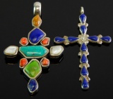 Pair of Sterling Silver and Gemstone Cross Pendants