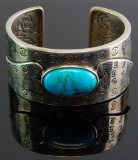 Stamped Sterling Silver Turquoise Cuff Bracelet