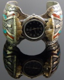 Navajo Henry Baca Inlaid Chip Turquoise and Coral Watch Cuff