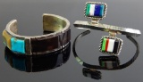 Pair of Sterling Silver Inlay Cuff Bracelets
