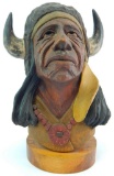 Native American Carved Wooden Bust - B.J. Brandia