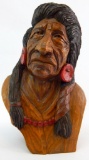 Native American Carved Wooden Bust - B.J. Brandia