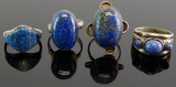 Group of 4 Sterling Silver & Lapis Rings