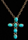 Turquoise Cross Pendant & Sterling Silver Chain