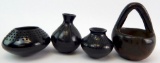 Lot of 4 : Black-on-Black Miniature Pottery