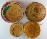 Lot of 4 : Native American Coiled Grass Baskets