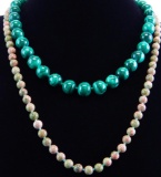 Lot of 2 : Stone Bead Necklaces - Unakite and Malachite