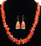 Vibrant Shades of Orange : Sterling Silver Spinney Oyster Necklace and Coral Earrings