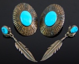 Set of 2 Pairs : Sterling Silver and Turquoise Earrings