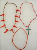 Lot of 3 : Coral/Turquoise Bead Necklaces