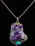 Natural Form Amethyst Pendant and Sterling Silver Chain