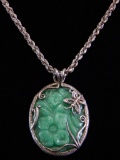 Sterling Silver Chain Necklace and Carved Jade Pendant