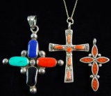 Lot of 3 : Silver and Polished Stone Crosses