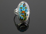 Sterling Silver Ring with Mosaic Inlay