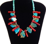 Dyed Turquoise & Coral Nugget Necklace