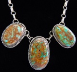 Sterling Silver 3 Stone Turquoise Necklace