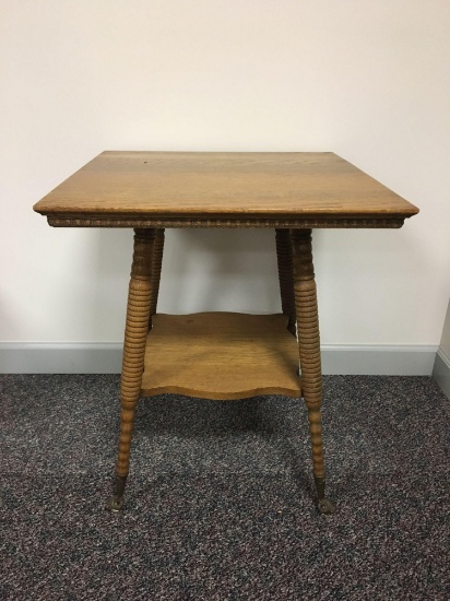 Antique Oak Metal Claw and Glass Ball Feet Parlor Table