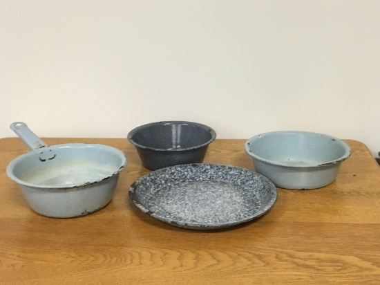 Group of Enamelware Plates and Pans