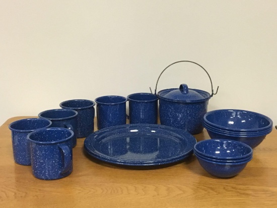 Group of Blue Metal Graniteware