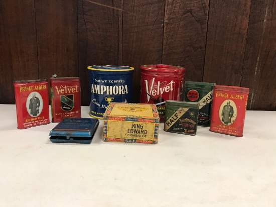 Group of 9 Vintage tobacco tins and more