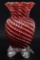 Antique Cased Glass Red and White Swirl Footed Vase