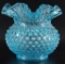 Antique Ruffled Edge Blue Hobnail Vase